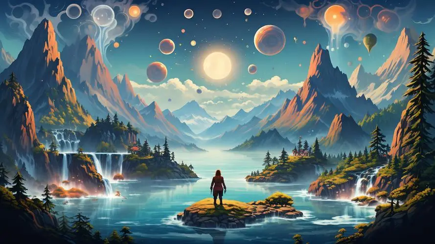 奇幻群山湖泊风景